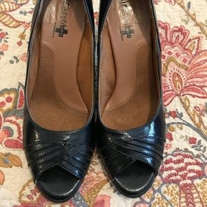 Open toe navy pump. Size 10.  New never worn.